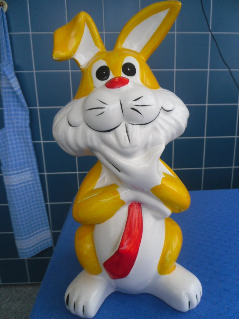 2 STENEN SPAARPOTTEN HAAS 33 CM + VARKEN 25 CM HOOG