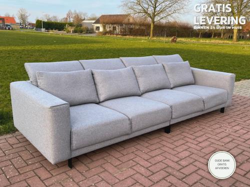 GRATIS LEVERING HEEL BENELUX + DACH Montel Grijs 4-zits Stoffen Bankstel