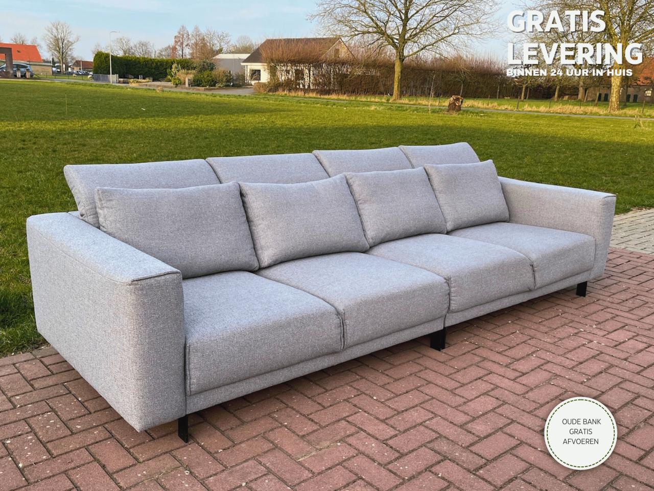 GRATIS LEVERING HEEL BENELUX + DACH Montel Grijs 4-zits Stoffen Bankstel