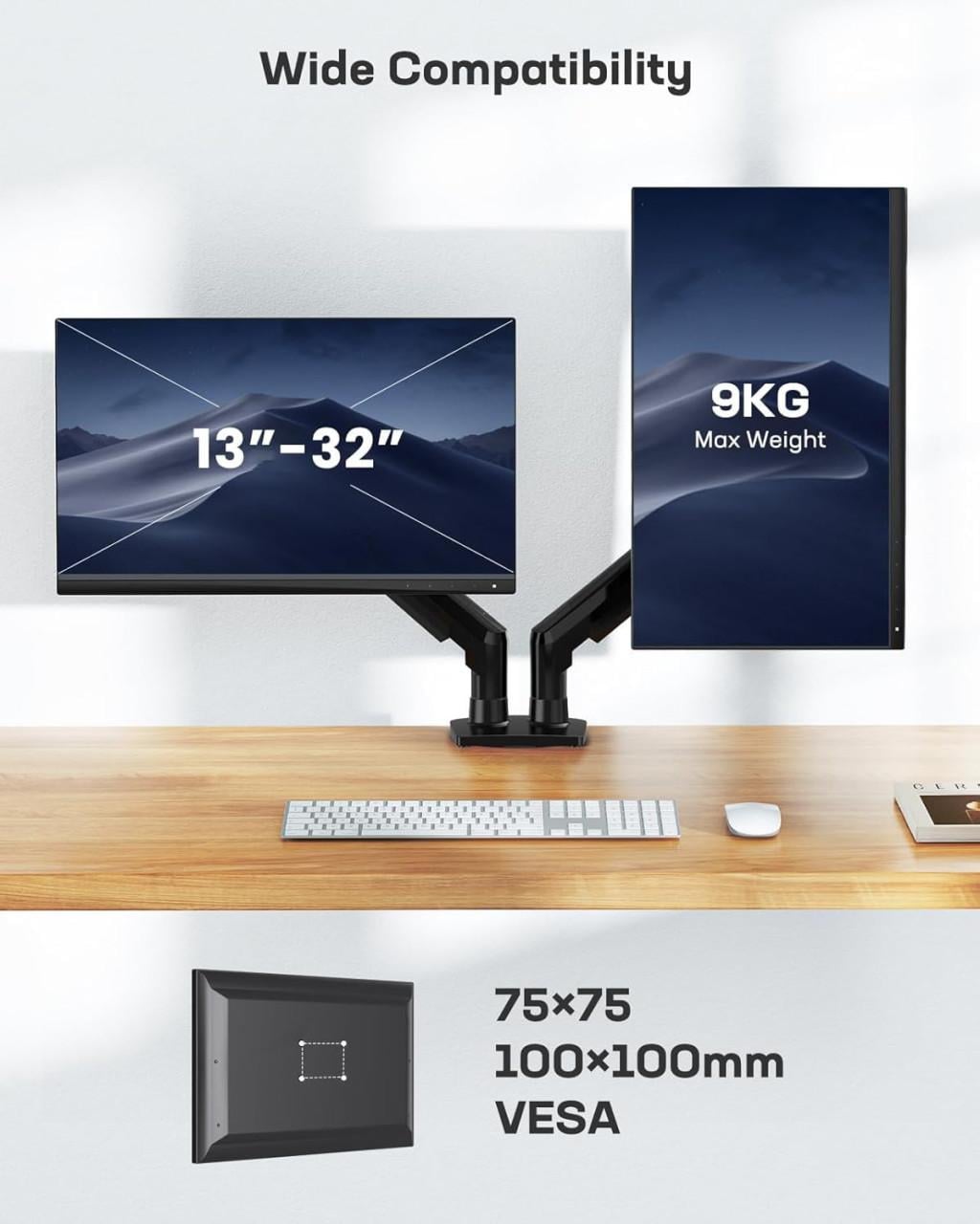 Monitor standaard voor 2 schermen van 13 tot 27 inch met gasveer