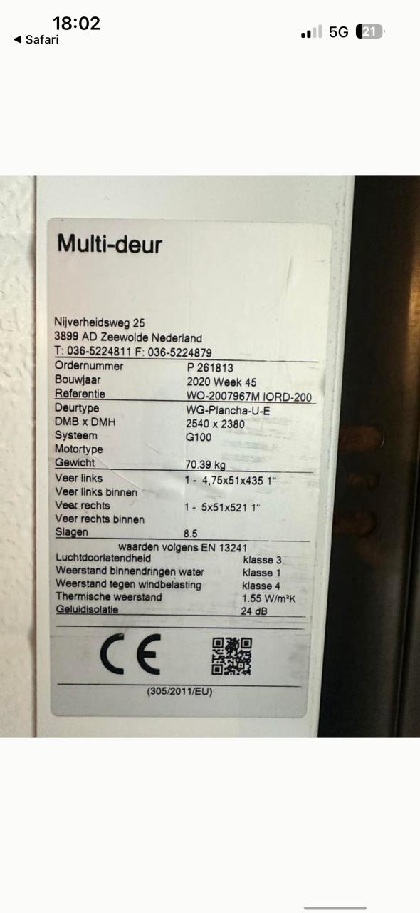 Z.g.n. Roldeur incl. 2 afstandsbedieningen