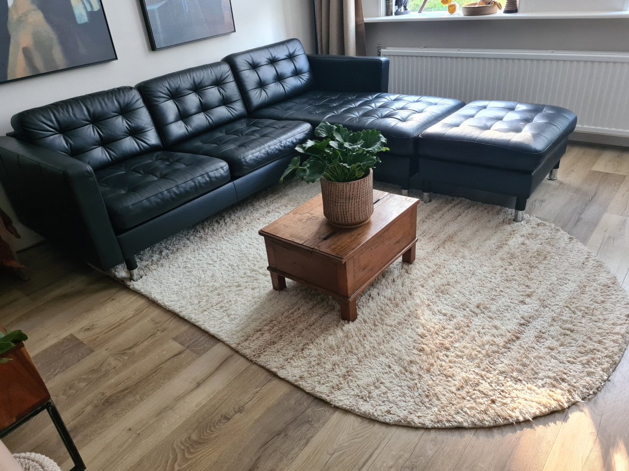 2 en/of 3-zitsbank met chaise longue zwart incl voetbank