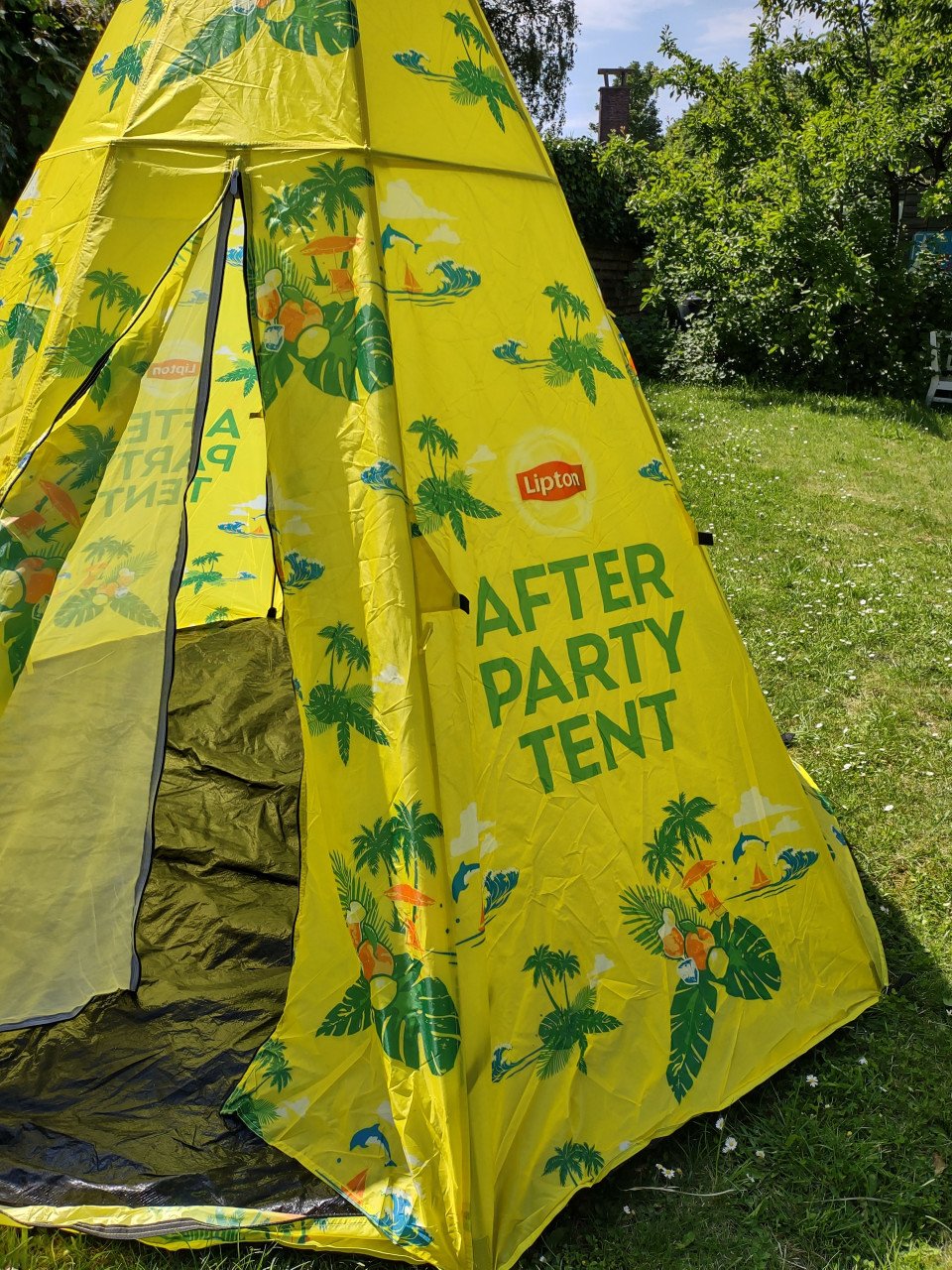 Prachtige geel groene Lipton afterparty tipi tent, 2 pers. Kampeertent ZGAN
