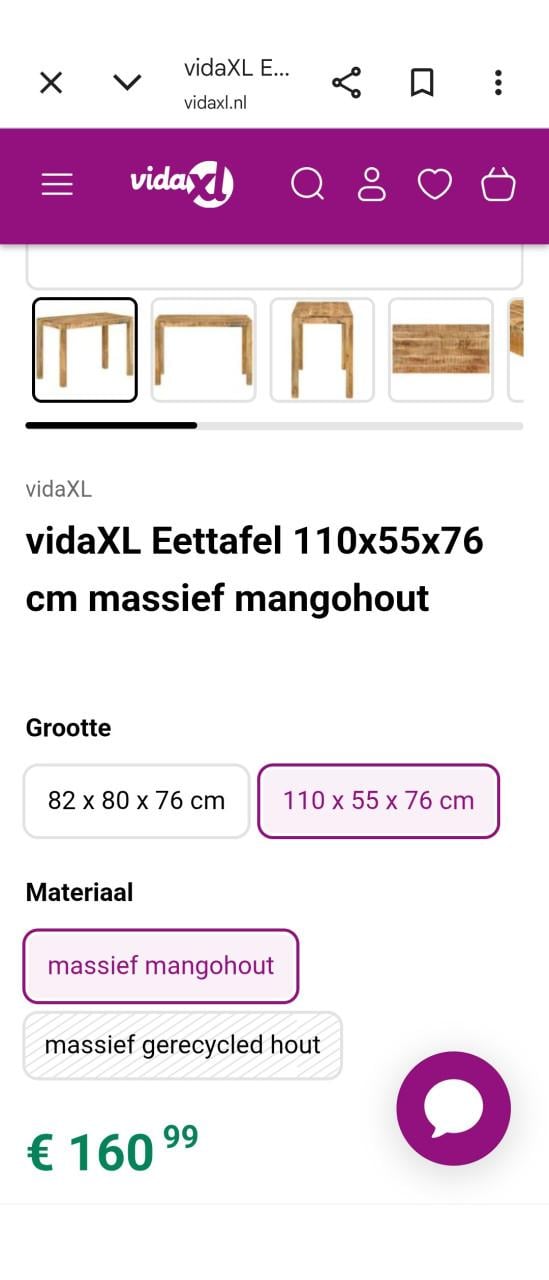 Vida XL tafel mangohout NIEUW