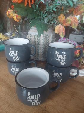 5 soepkommen met tekst antraciet