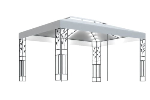 Prieel met dubbel dak en LED-lichtslinger 3x4 m wit