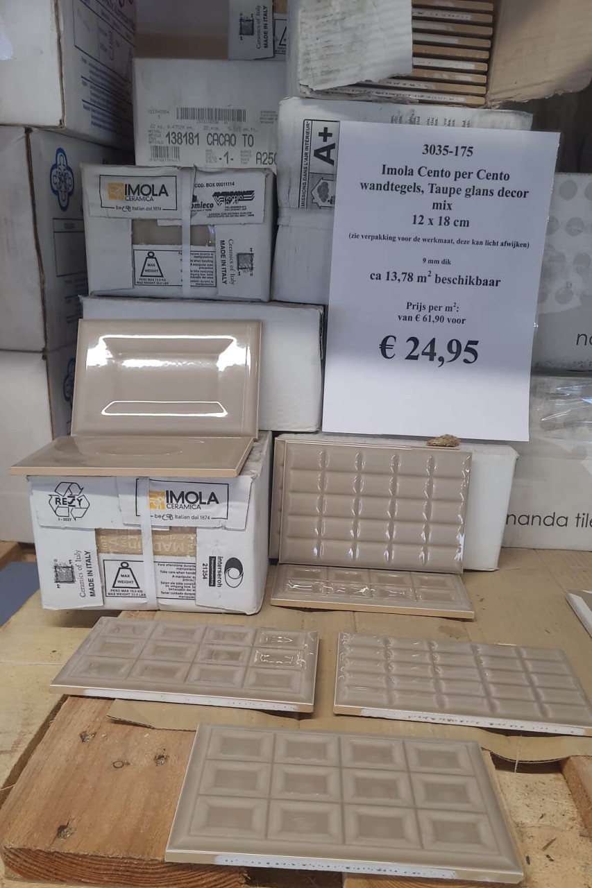 3035-175 ca 13,78 m² decortegels met relief, taupe, 12x18 cm