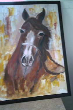 SCHILDERIJ acrylverf op houtplaat met aluminium sierlijst.