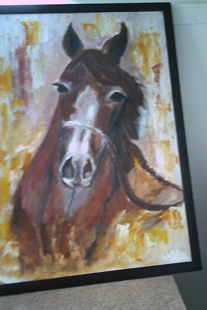 SCHILDERIJ acrylverf op houtplaat met aluminium sierlijst.