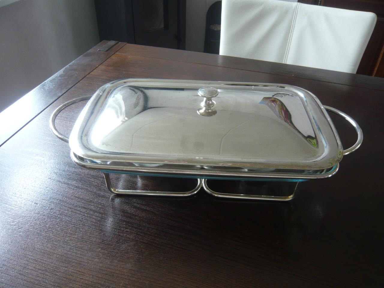 Warmhoud schaal / Rechaud zilver.