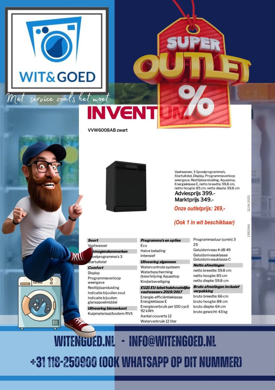 INVENTUM VAATWASSER ZWART – Super Outlet Deal! 🖤5 jaar garantie