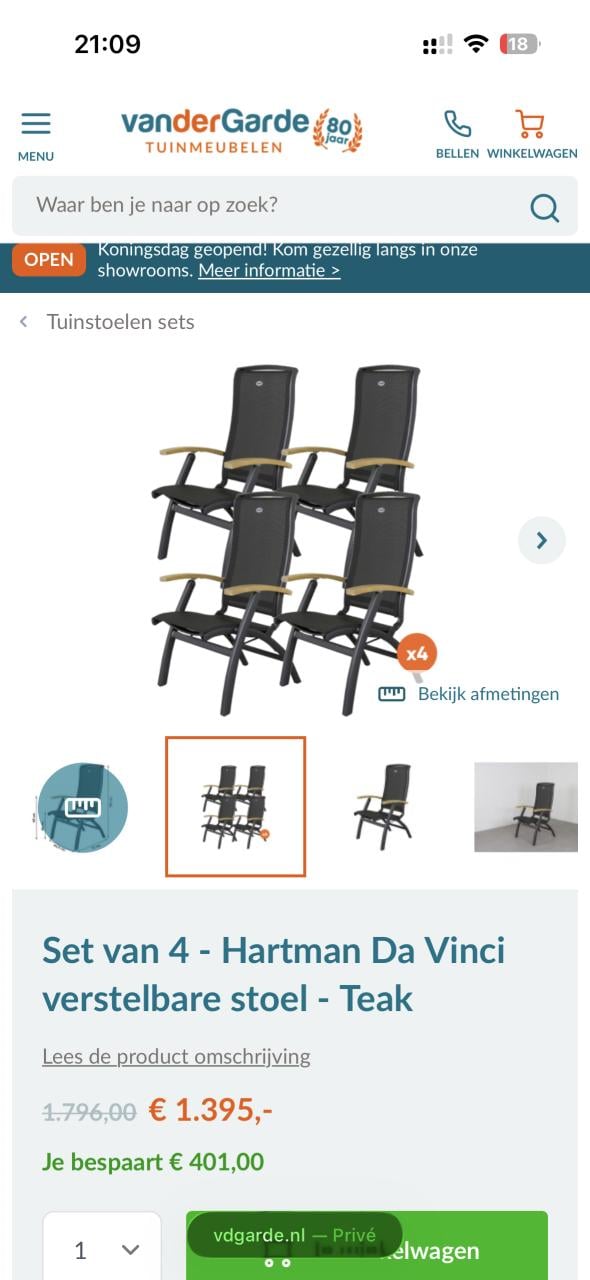 4x Tuinstoelen Hartman Da Vinci