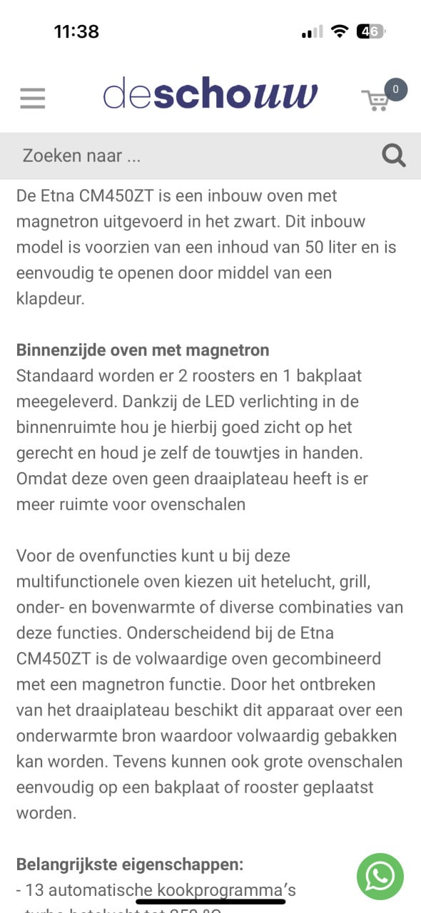 ETNA inbouw oven/grill met magnetron functie
