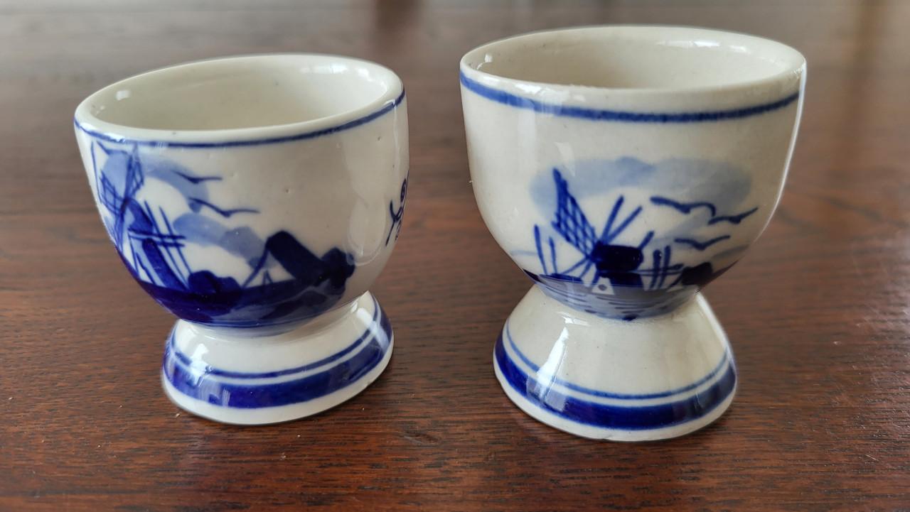 Set vintage eierdopjes Delfts Blauw