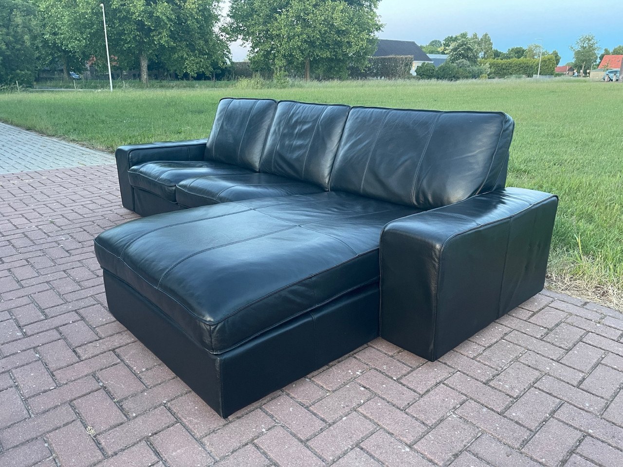 GRATIS LEVERING HEEL NL Mooie Zwarte Echt Leer Hoekbank