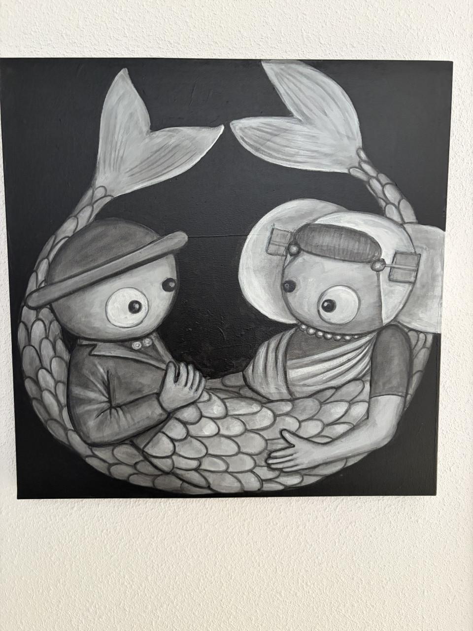 Schilderij Hament  zeemeermin/man