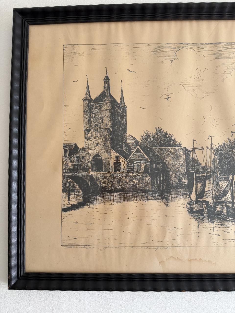 Ets antiek stadsgezicht Zierikzee