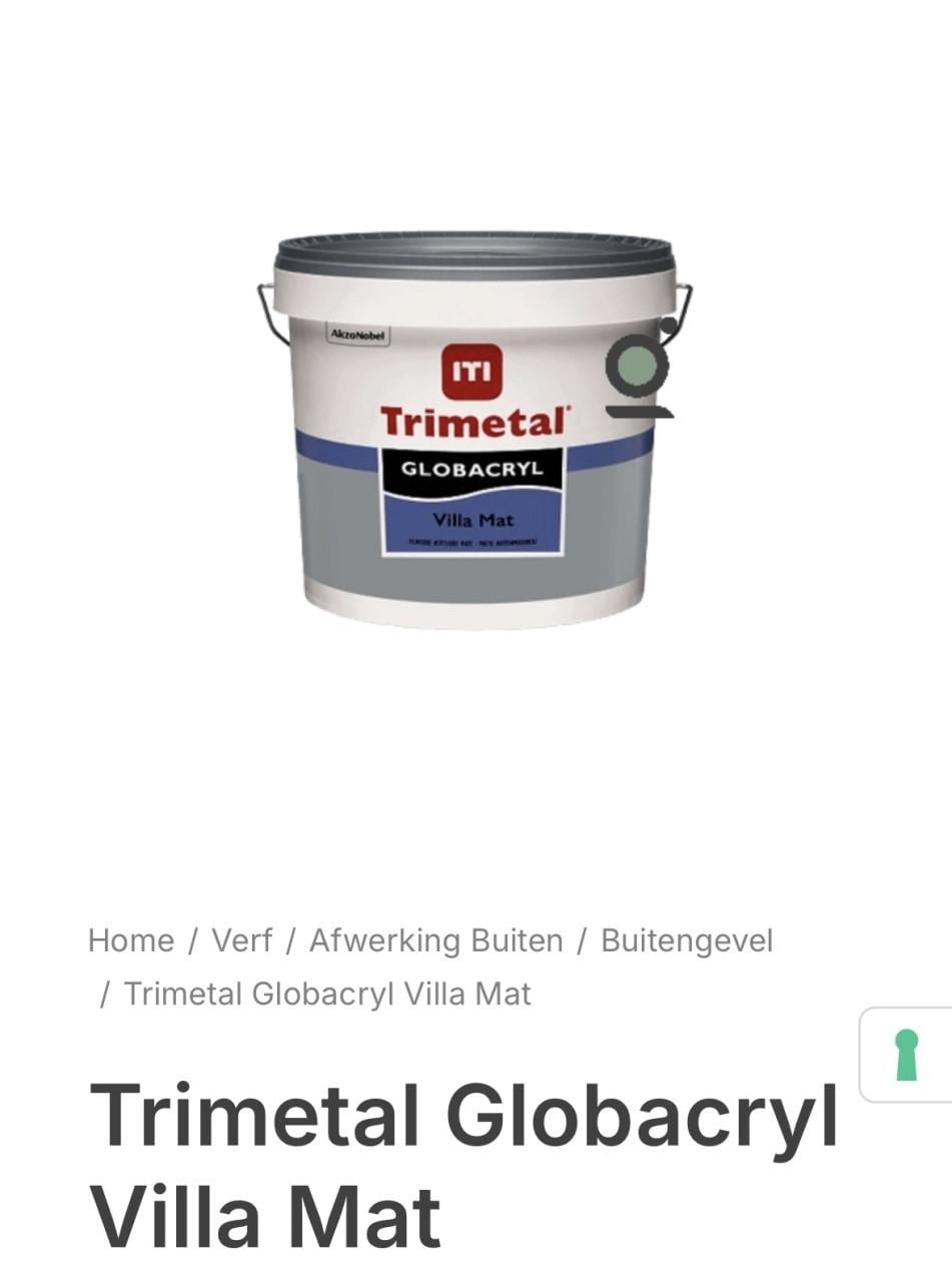 Gevelverf Trimetal Globacryl Villa mat, kleur 9010, 2 emmers van 10L