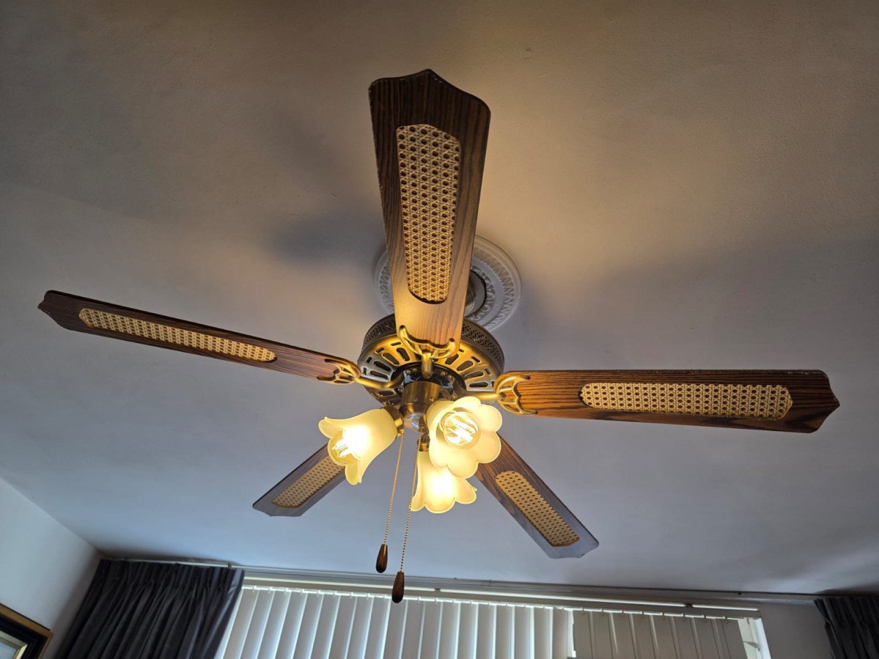 Plafondventilator met verlichting, 5 wieken, drie standen, 3 kelken