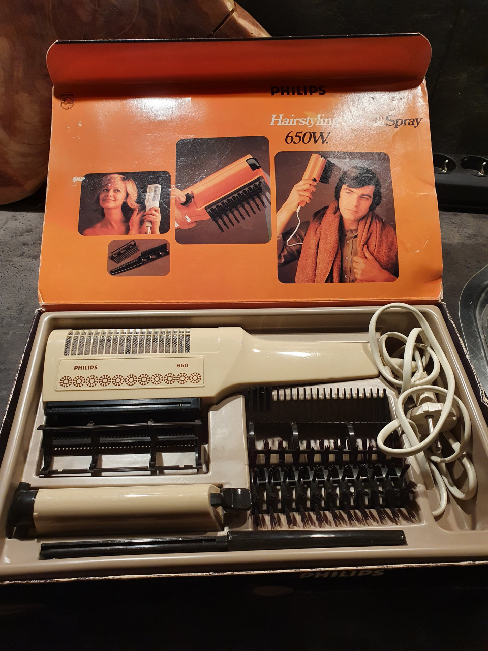 Origineel jaren 70 werkend Philips vintage haarstylingset