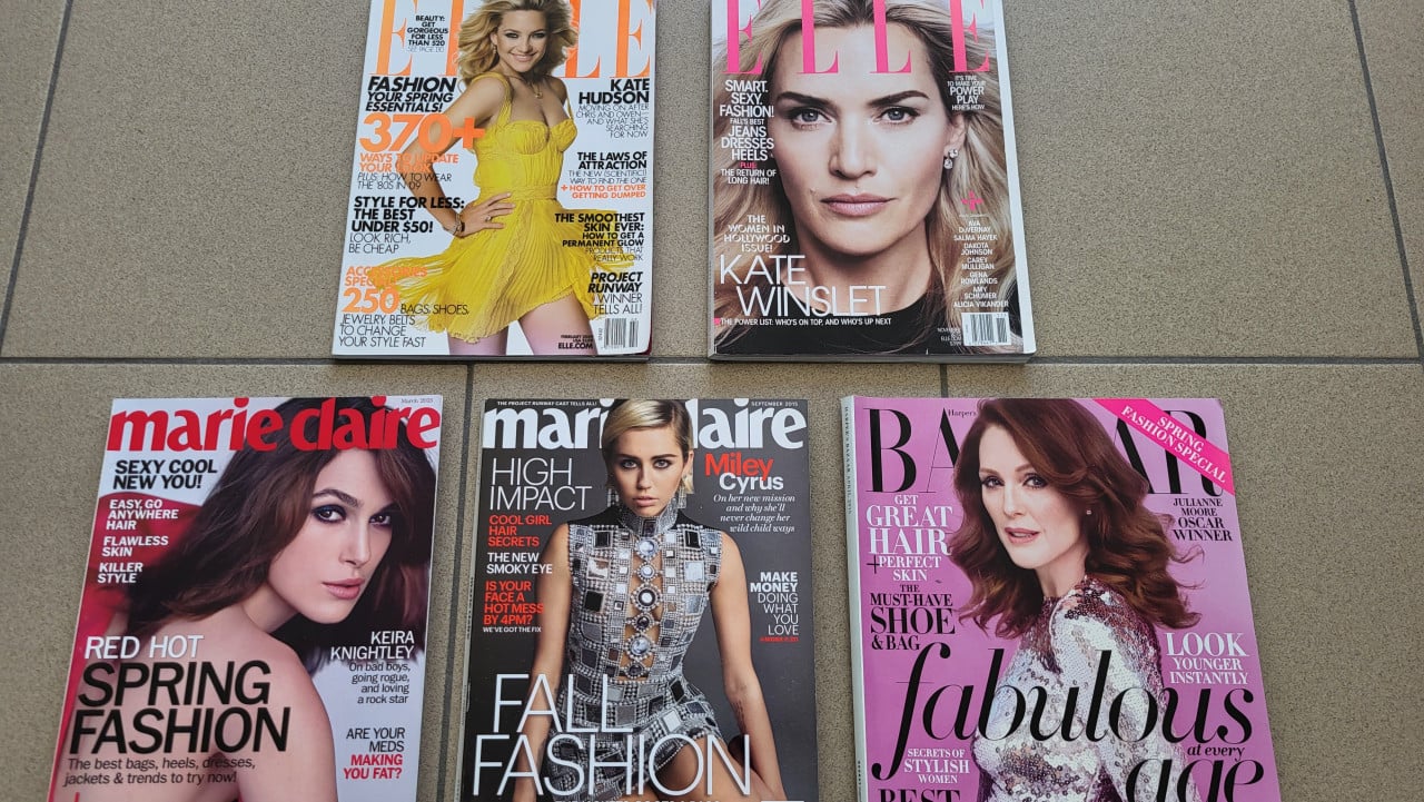 Oude Amerikaanse modebladen Elle, Marie Claire, Harper's Bazaar