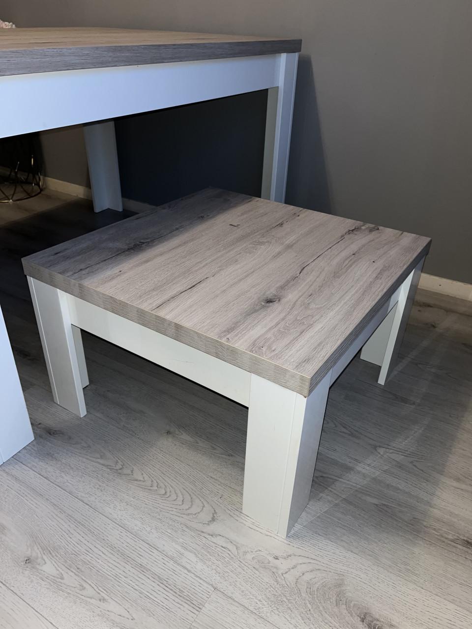 Eettafel en salontafel hoogglans wit/eikenkleur