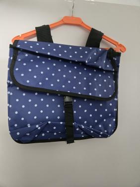 Donkerblauwe dubbele fietstas met een wit stippenpatroon 40x30x10cm Nieuw
