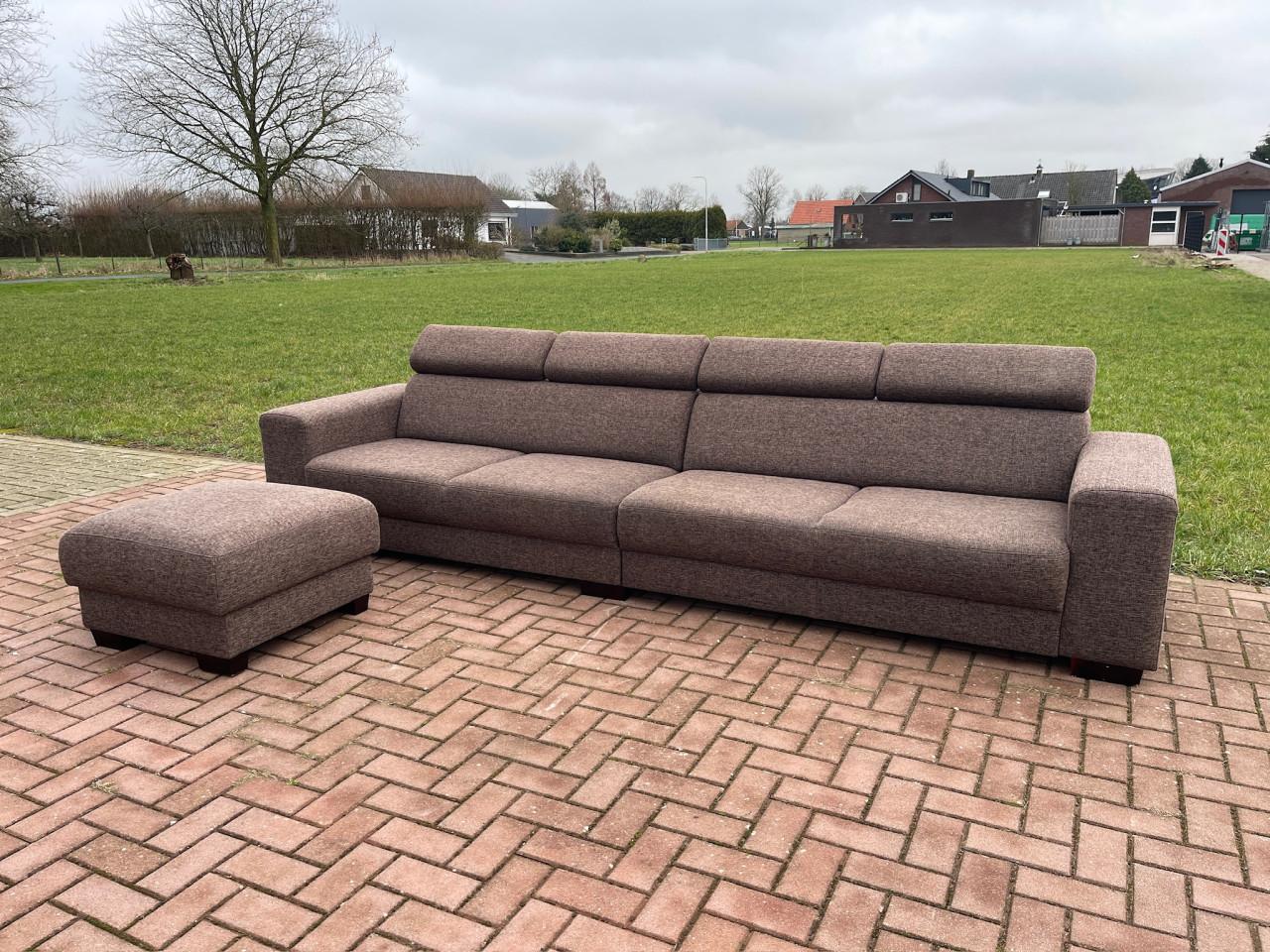 Grote Stoffen Bruine Hoekbank 4-Zits + Hocker-Gratis Levering NL