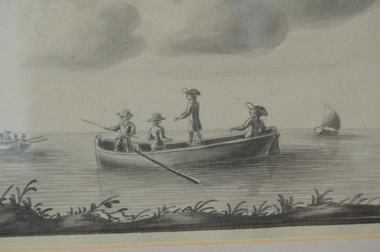 Mooie monochroom aquarel van een sloep