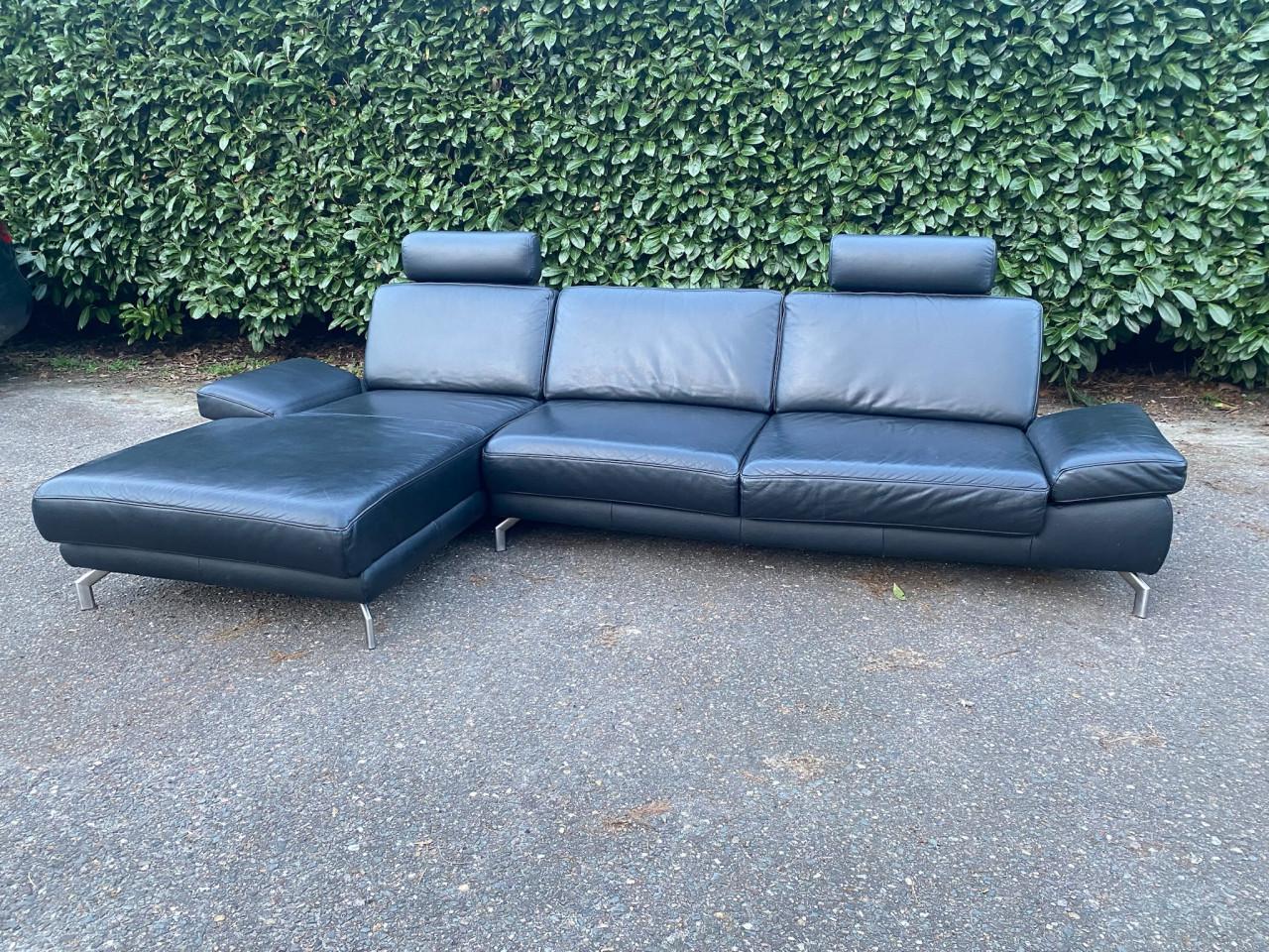 Henders & Hazel Zwarte Hoekbank –Echt Leer – Gratis Levering NL