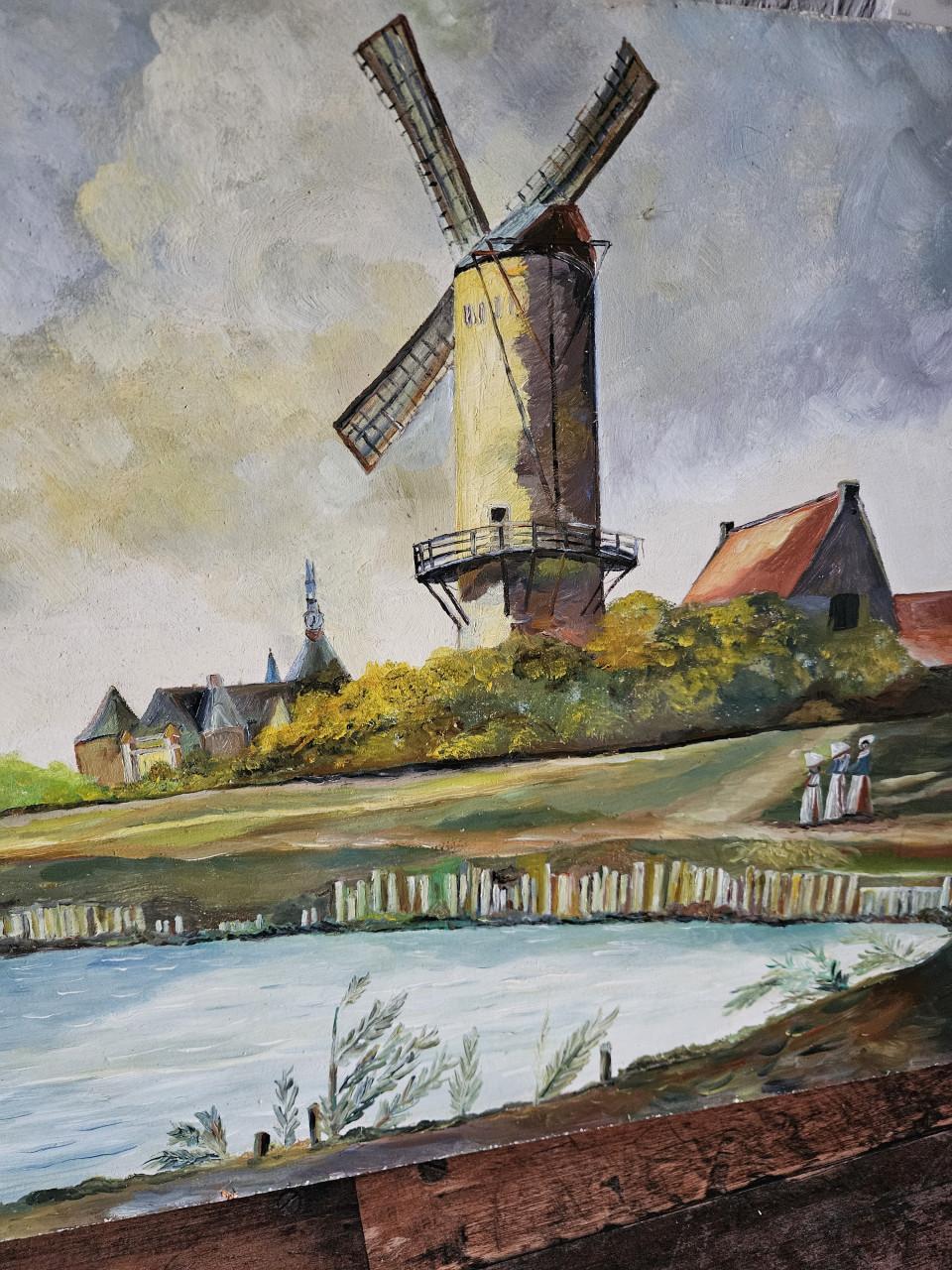Olieverfschilderij: Hollandse Molen aan het Water