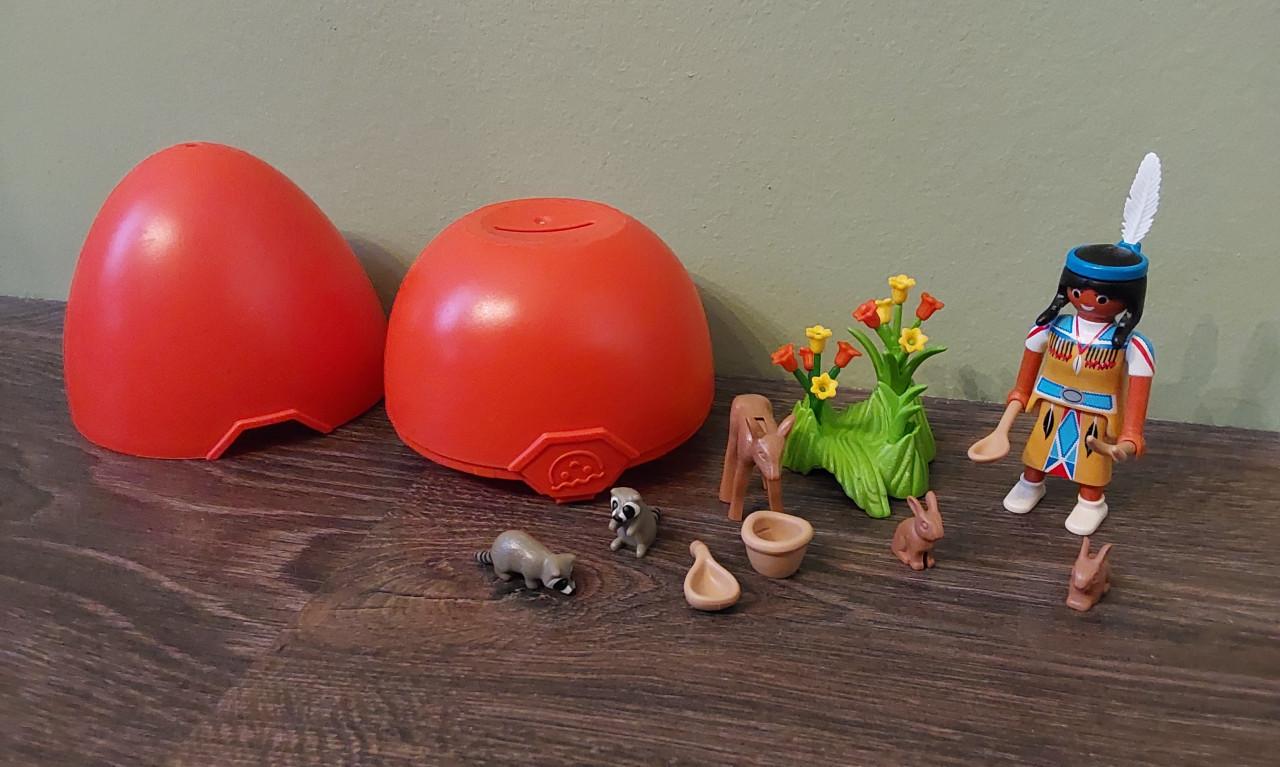 Playmobil Ei/spaarpot (oranje) Indianenmeisje met bosdieren - 5278