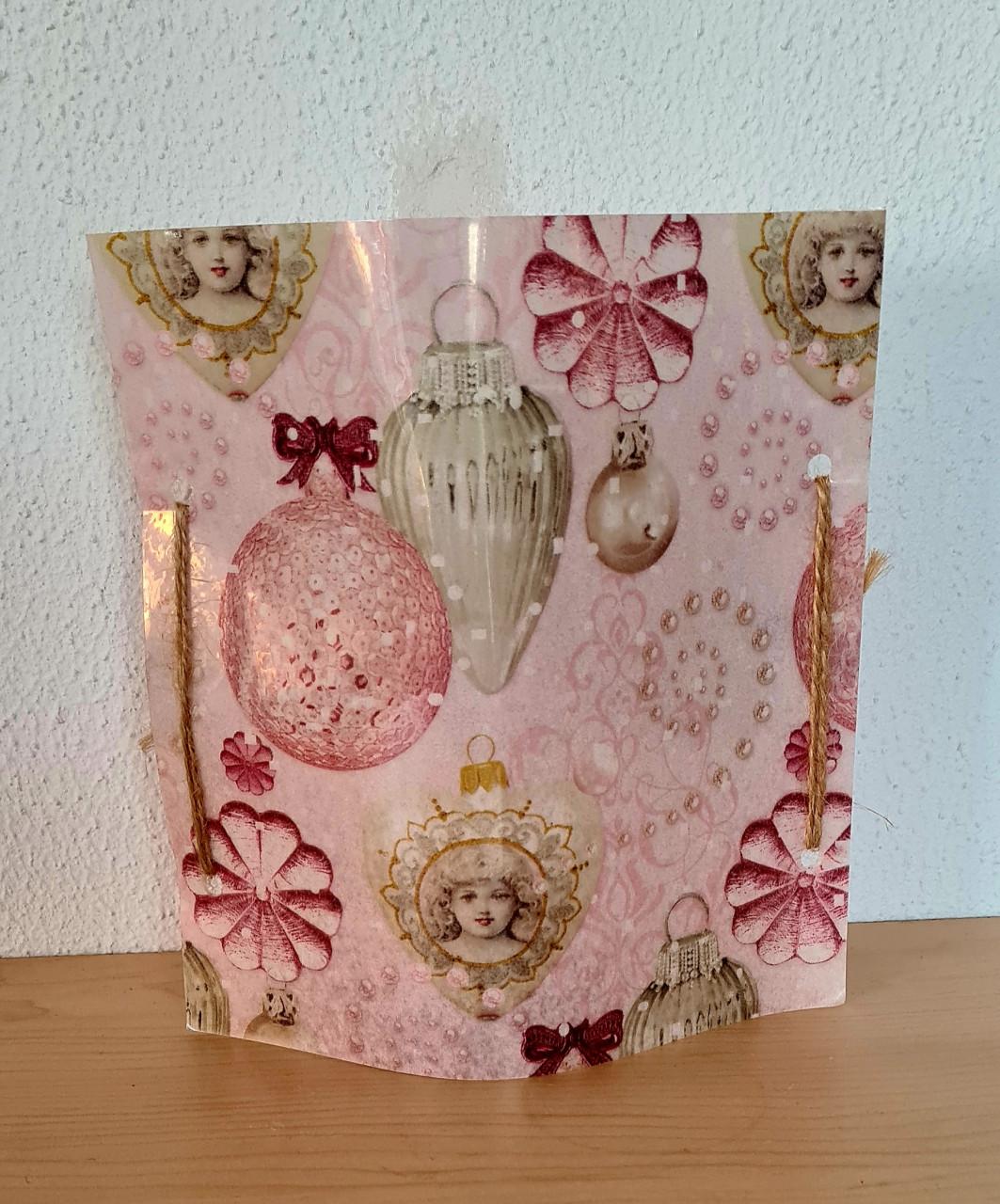 Mooi windlichtje in roze vintagelook 16x16 cm