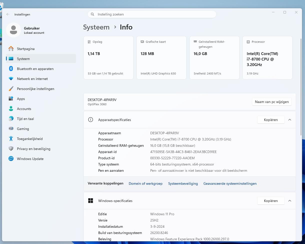 Dell Optiplex 3060/i7-8700/Ram 16 Gb /356 NVMe/1 Tb