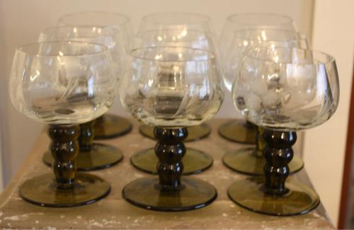 Set van 12 gegraveerde roemer glazen wijnglas wijnglazen vintage