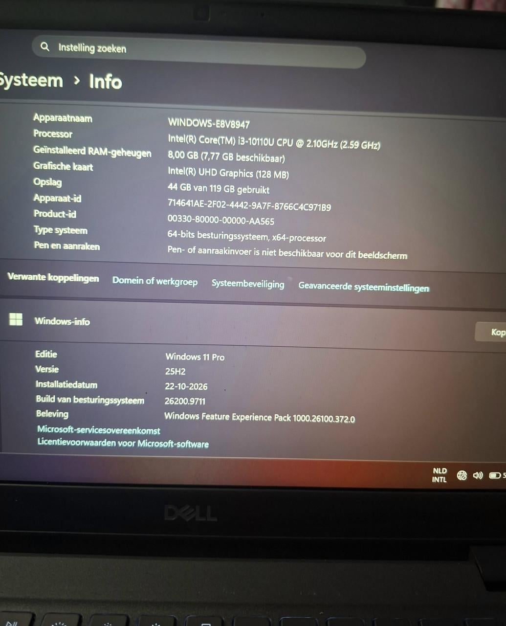 Dell laptop, i3 10e gen. 8gb ddr4 ram, 128gb ssd