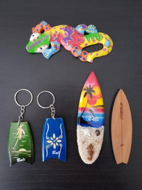 Bali sleutelhangers, surfplank magneten, gekko