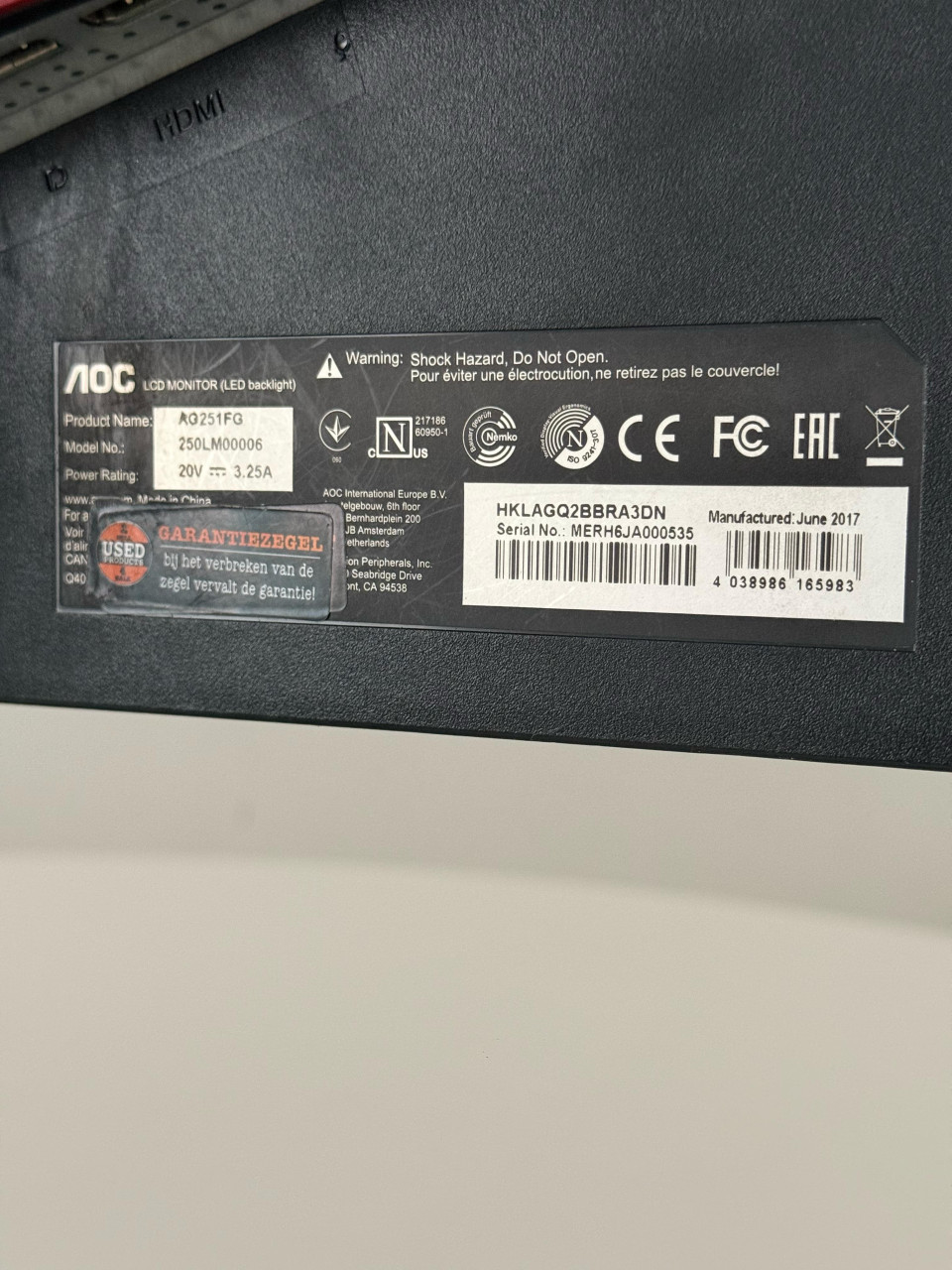 AOC AGON AG251FG 24,5" 240Hz Gaming Monitor