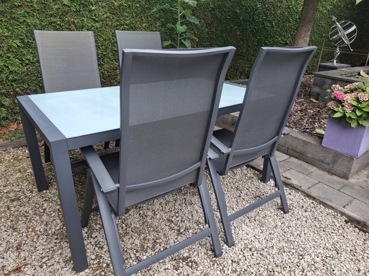 Aluminium tuinset met 4 stoelen