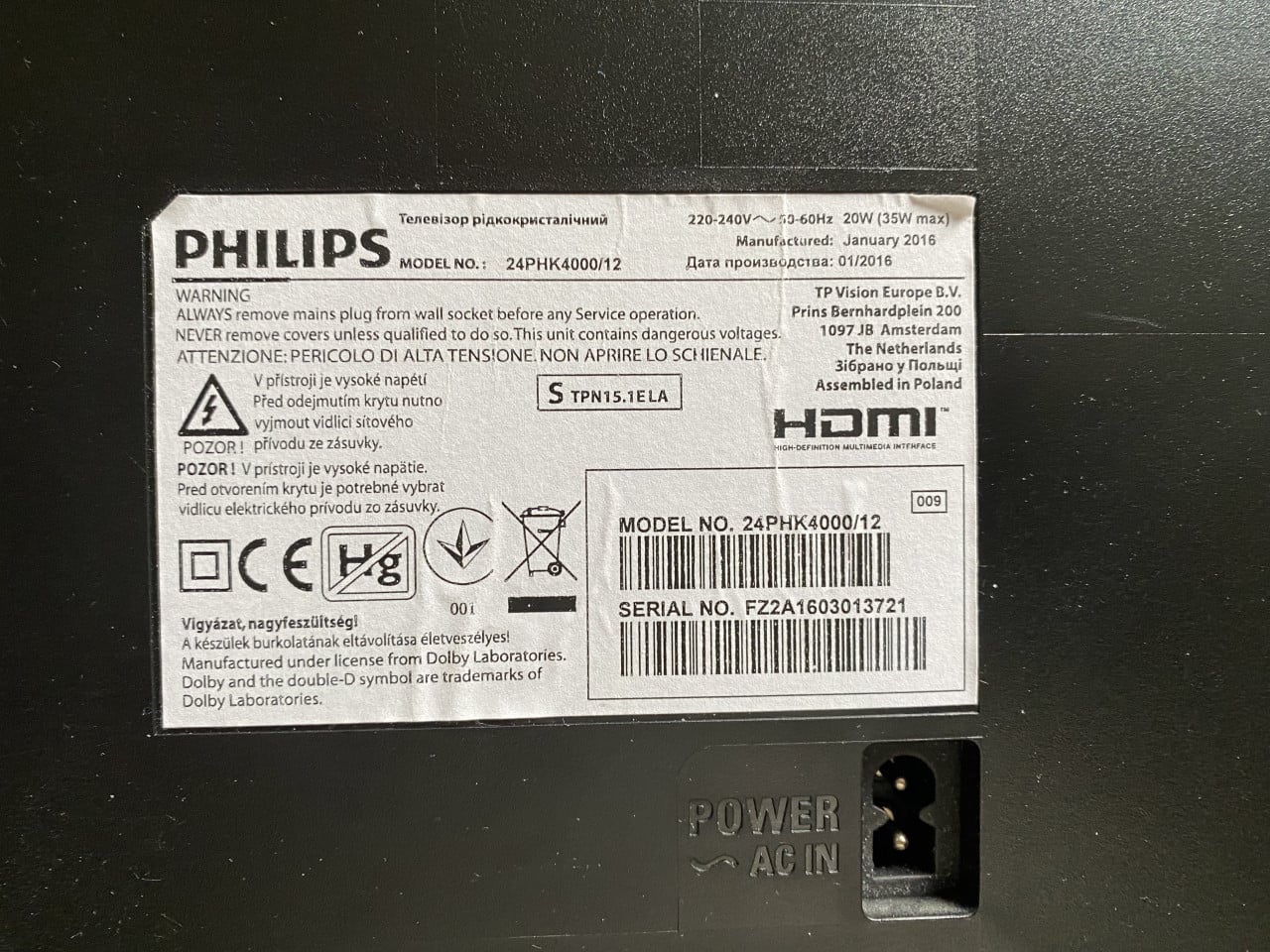 PHILIPS televisie 40 inch 60 cm diagonaal