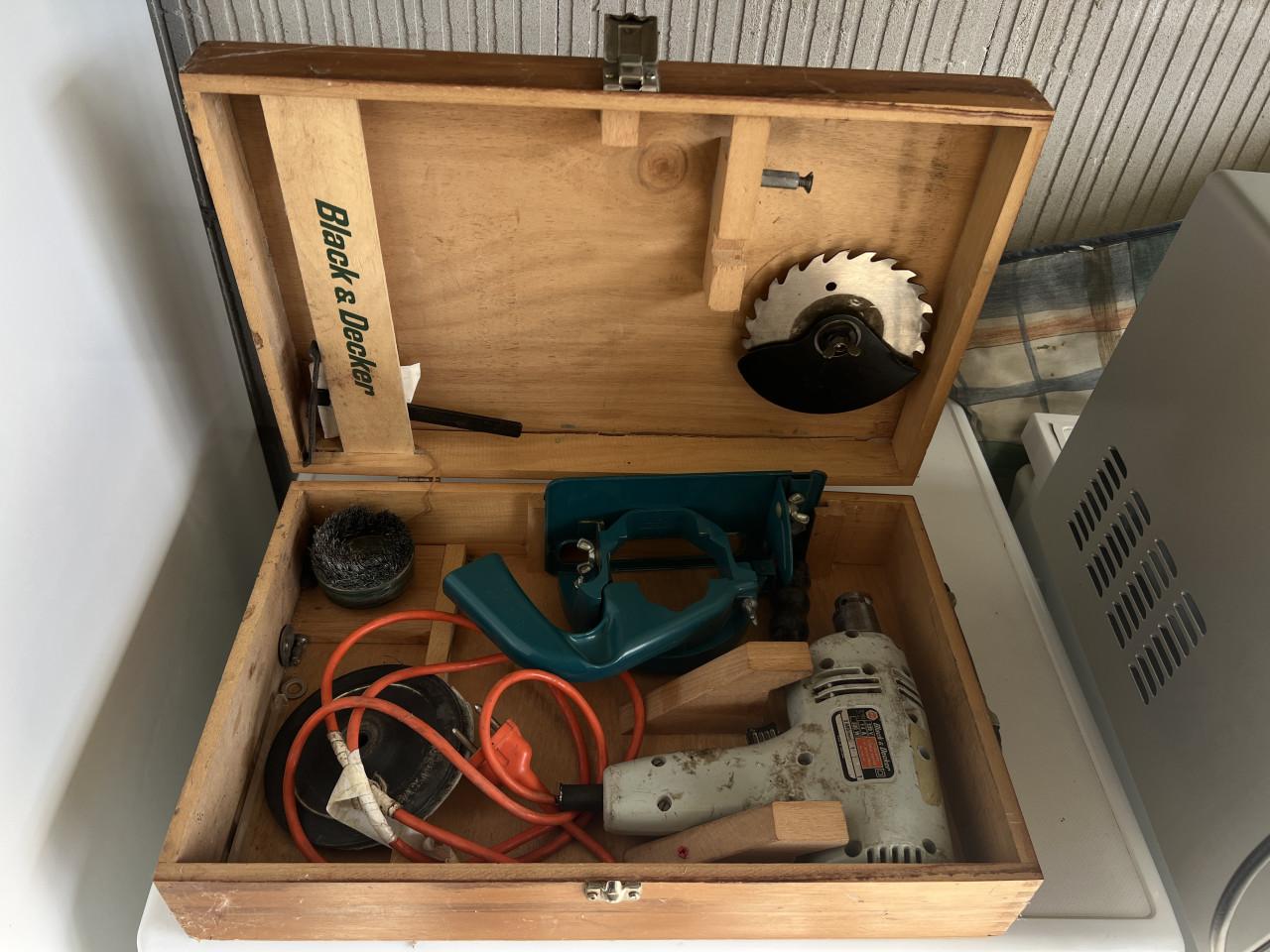 Vintage Black & Decker DN50 boormachine set in houten koffer