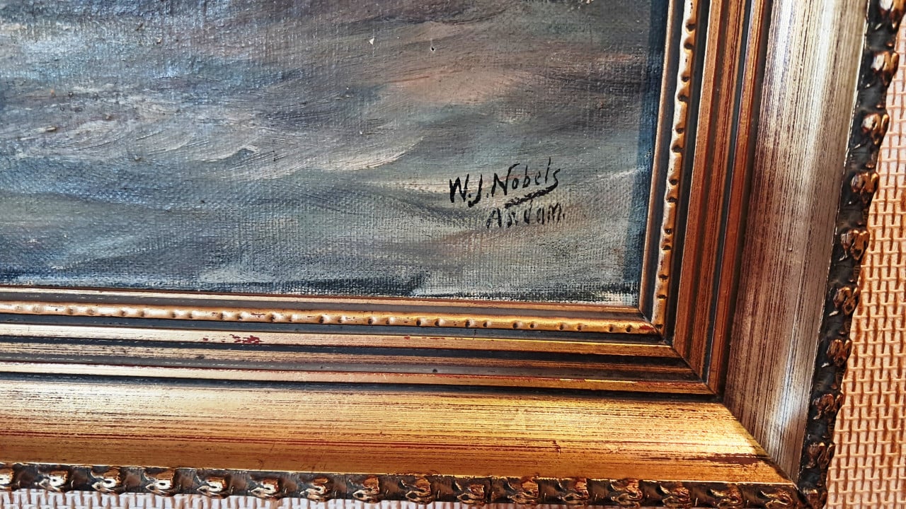 Prachtig schilderij vissersboten botters op weg naar het strand
