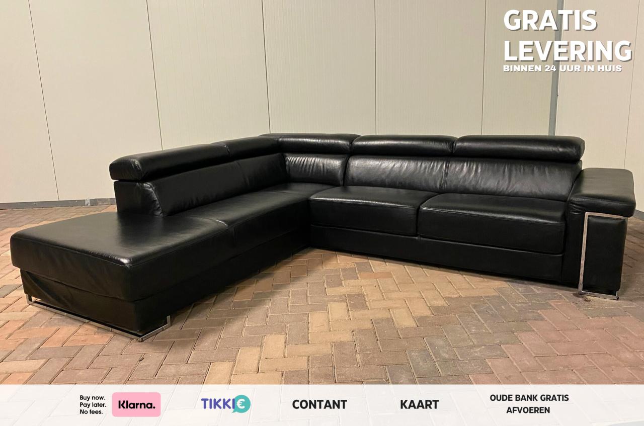 GRATIS LEVERING HEEL NL Zwarte Echt Leren Hoekbank