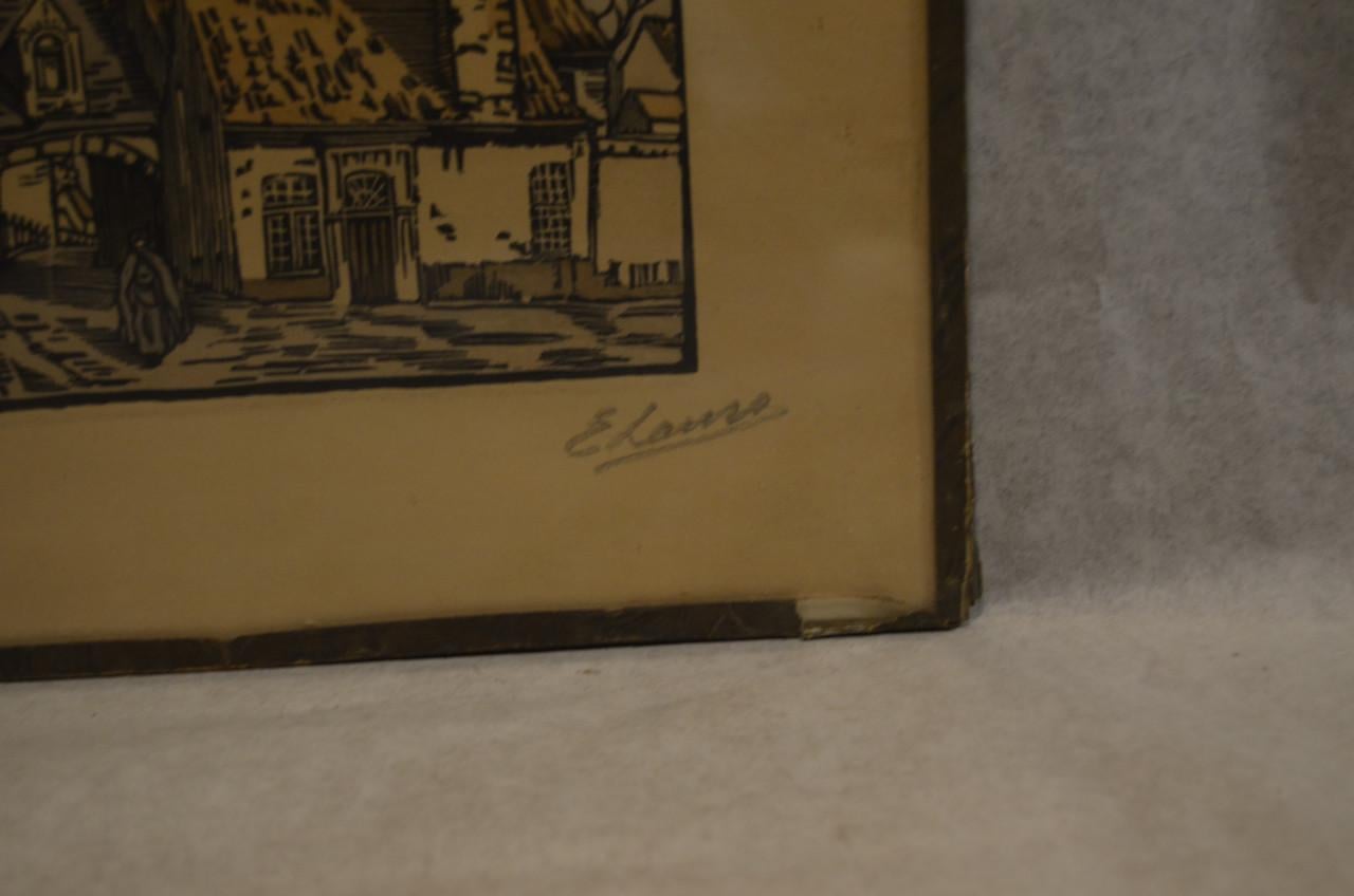 4 Etsjes gesign. ' E. Laun ' (?) dorps / stadsgezichten