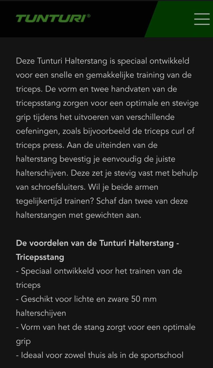Tunturi Curl bar en haltersteunen
