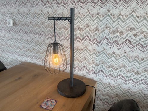 Industriële hanglamp en tafellamp, kleur oud zilver