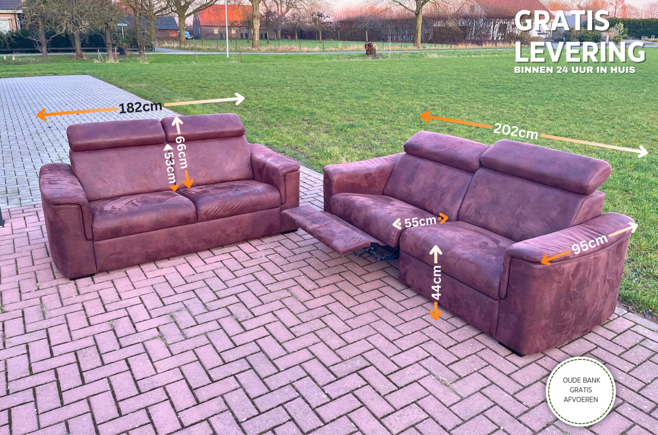 GRATIS LEVERING HEEL NL 3 + 2.5-zits Stof Suede Relax Bankstel