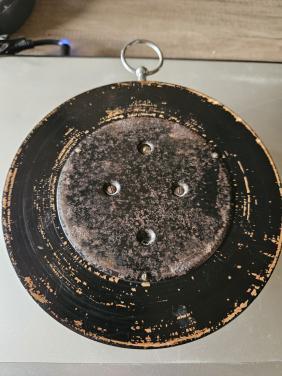 Groot antiek rond barometer van hout en geslepen glas