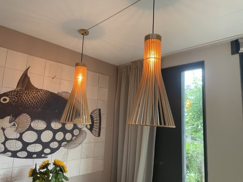 3 houten (design) lampen - ong. 80 cm hoog