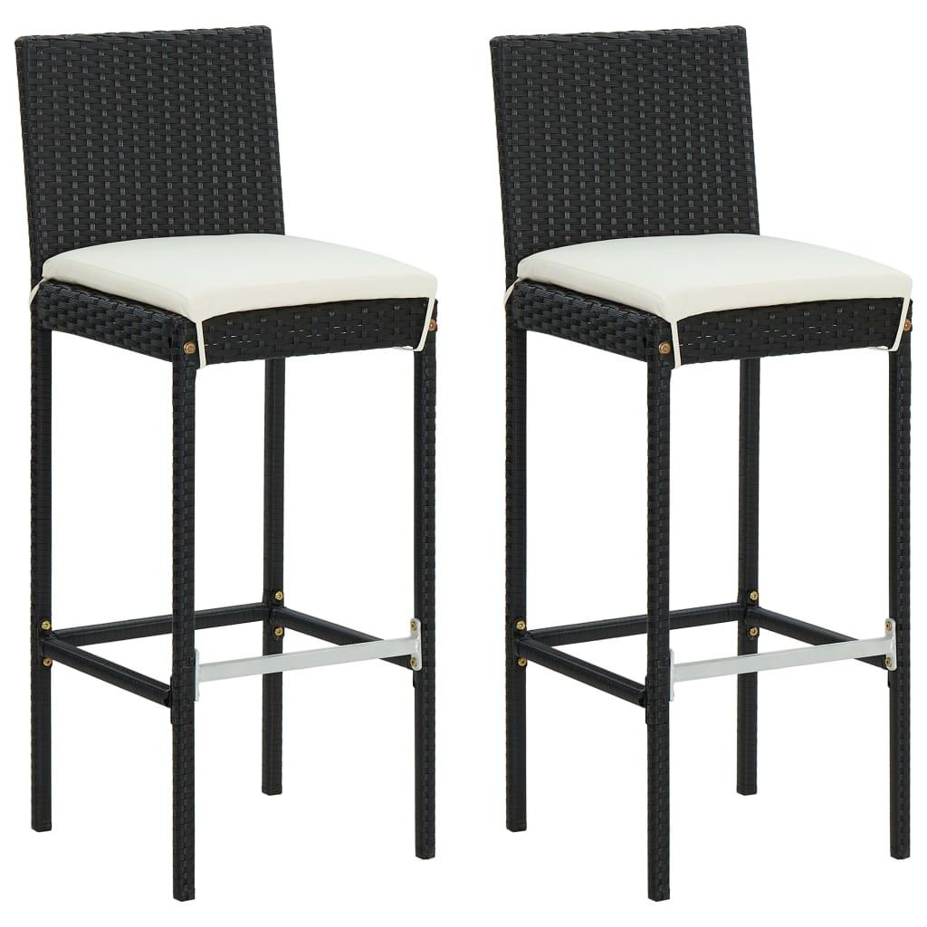 Barkrukken met kussens 2 st poly rattan zwart